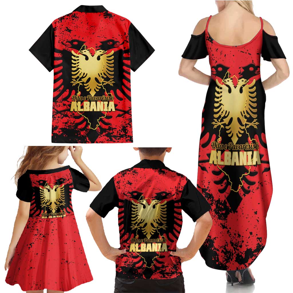 Albania Independence Day Family Matching Summer Maxi Dress and Hawaiian Shirt Dita e Pavaresise Map Grunge Style - Wonder Print Shop