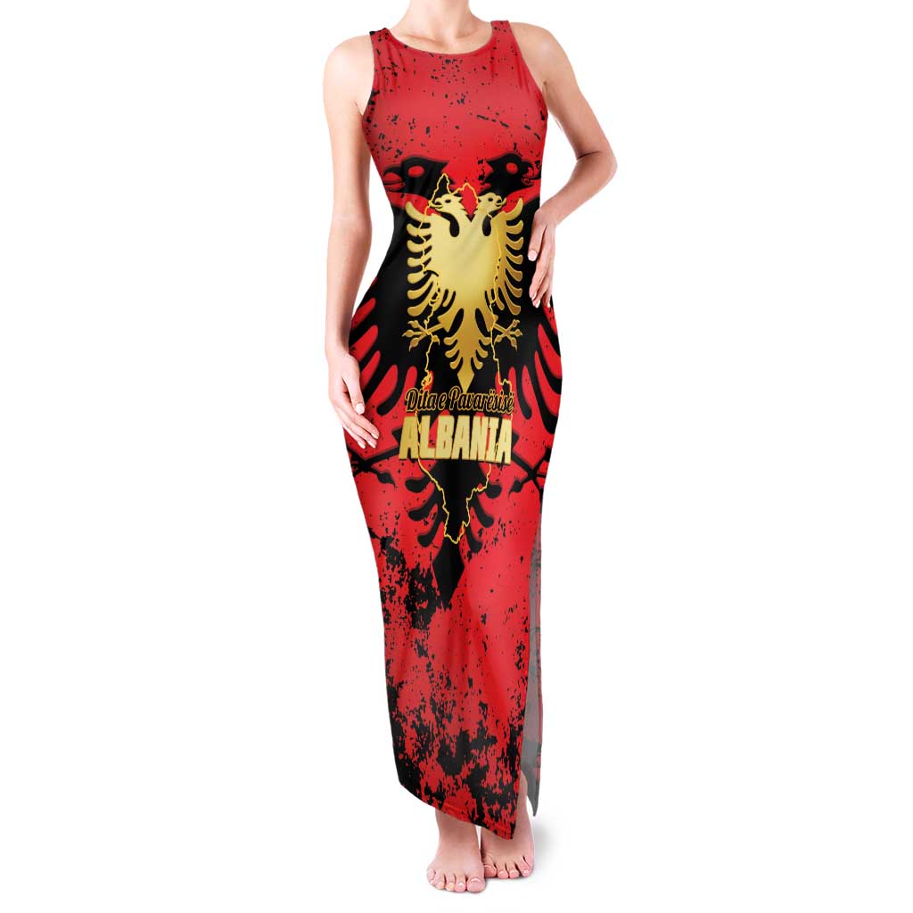 Albania Independence Day Family Matching Tank Maxi Dress and Hawaiian Shirt Dita e Pavaresise Map Grunge Style - Wonder Print Shop