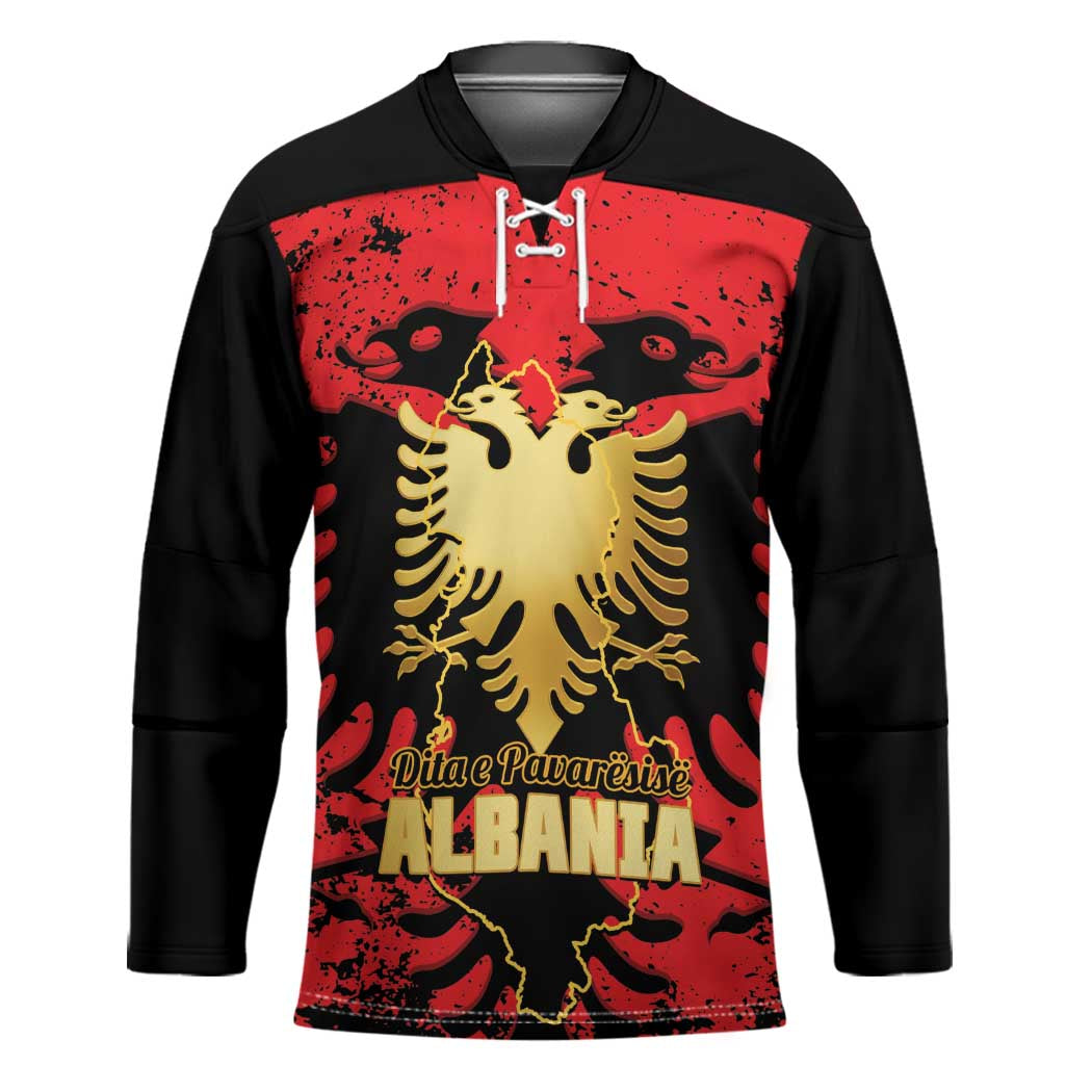 Albania Independence Day Hockey Jersey Dita e Pavaresise Map Grunge Style - Wonder Print Shop