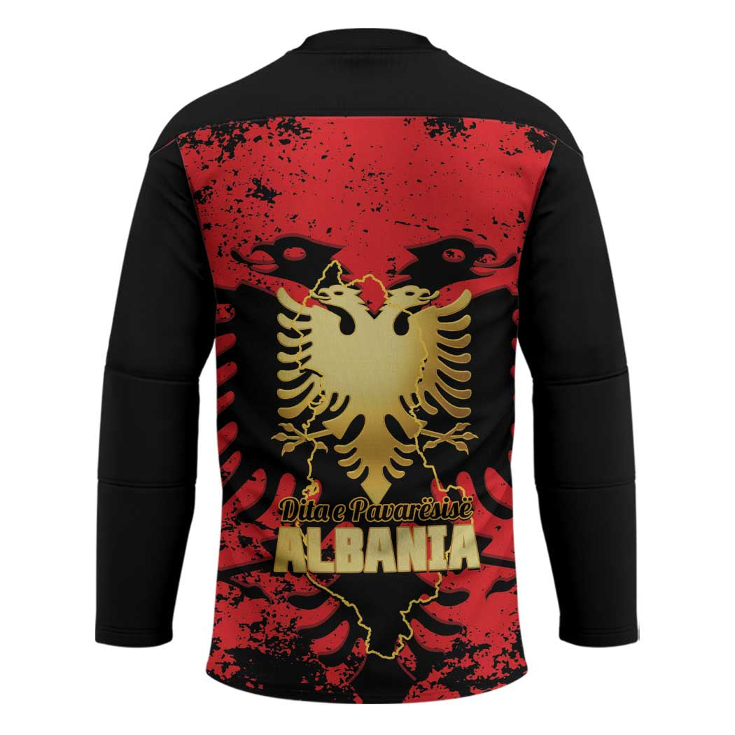 Albania Independence Day Hockey Jersey Dita e Pavaresise Map Grunge Style - Wonder Print Shop