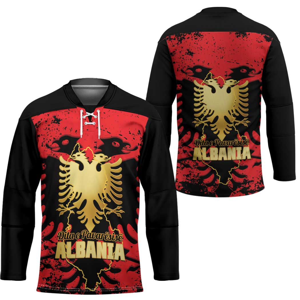 Albania Independence Day Hockey Jersey Dita e Pavaresise Map Grunge Style - Wonder Print Shop