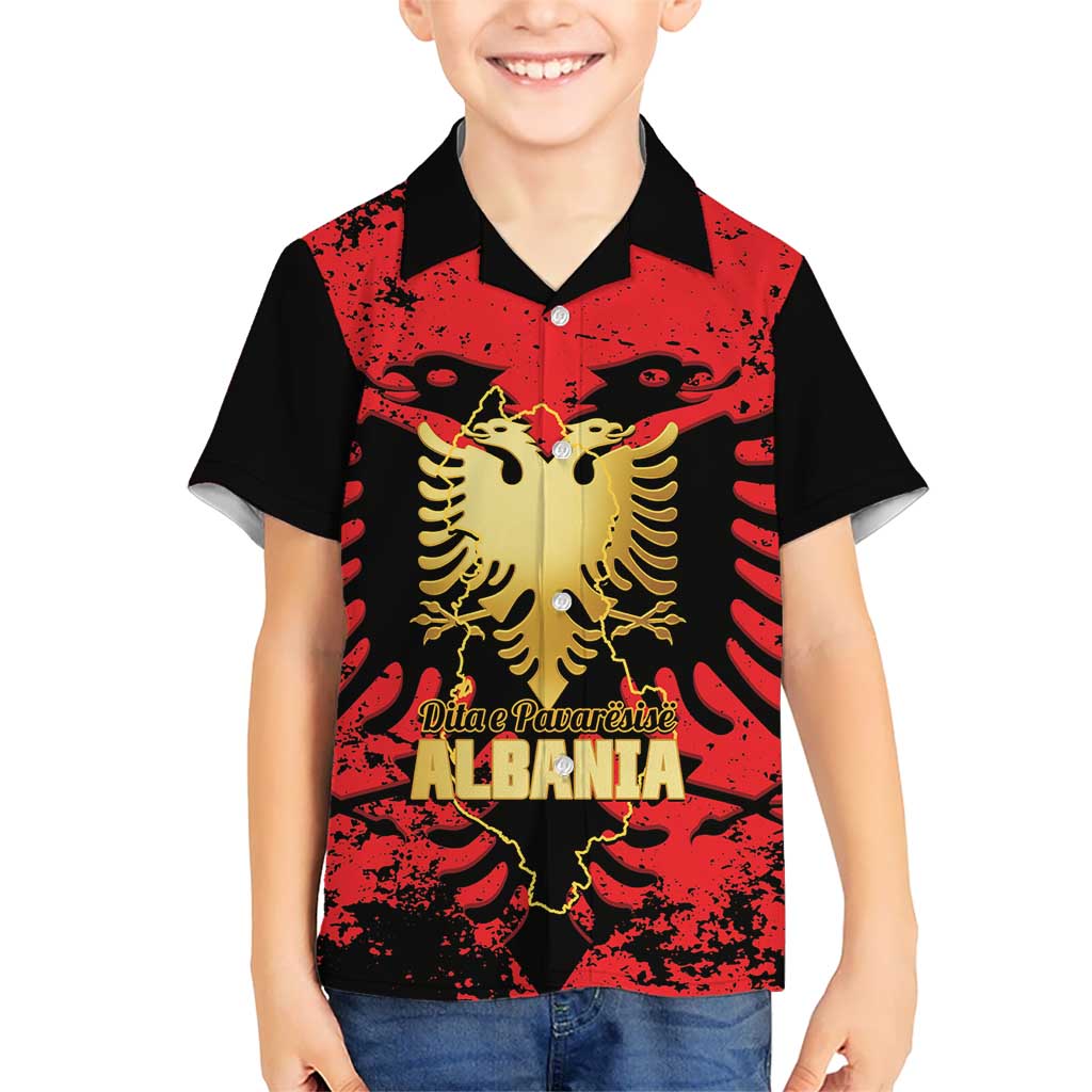Albania Independence Day Kid Hawaiian Shirt Dita e Pavaresise Map Grunge Style - Wonder Print Shop