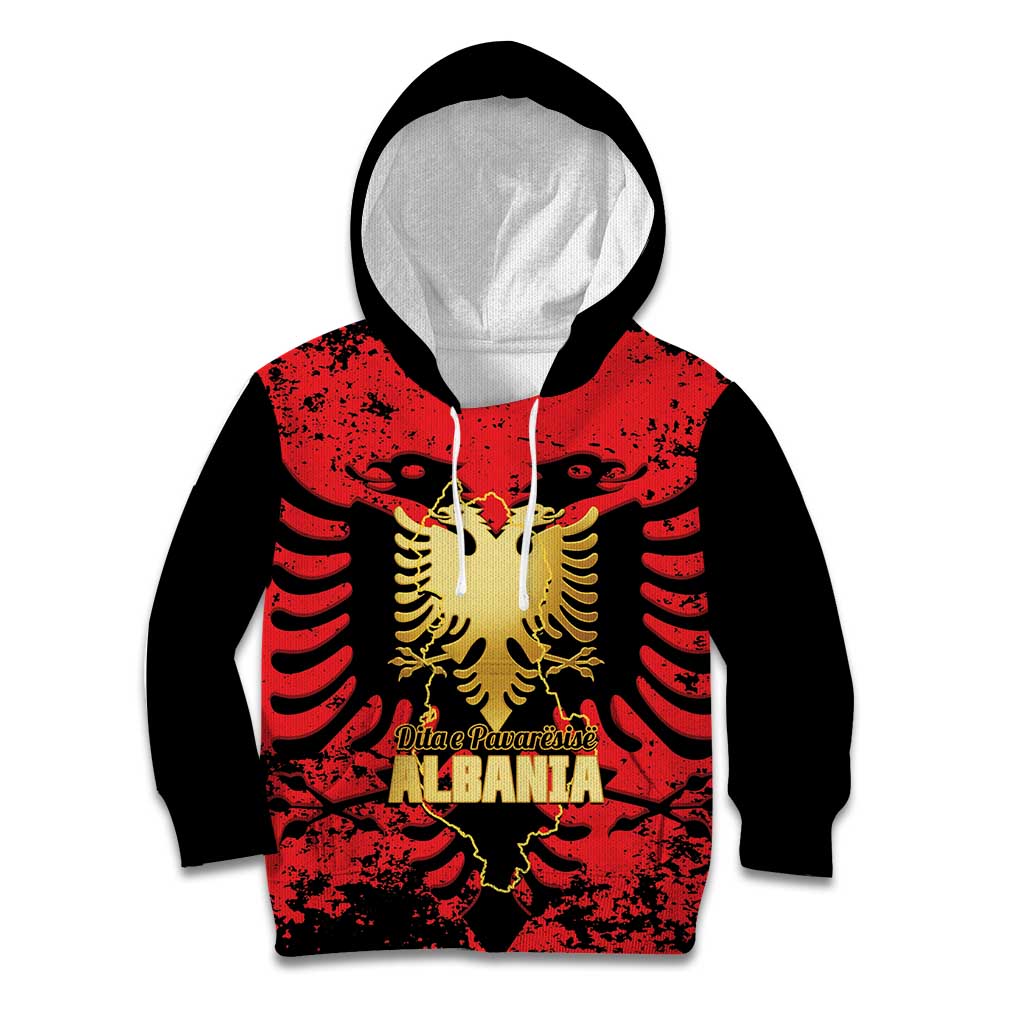 Albania Independence Day Kid Hoodie Dita e Pavaresise Map Grunge Style - Wonder Print Shop