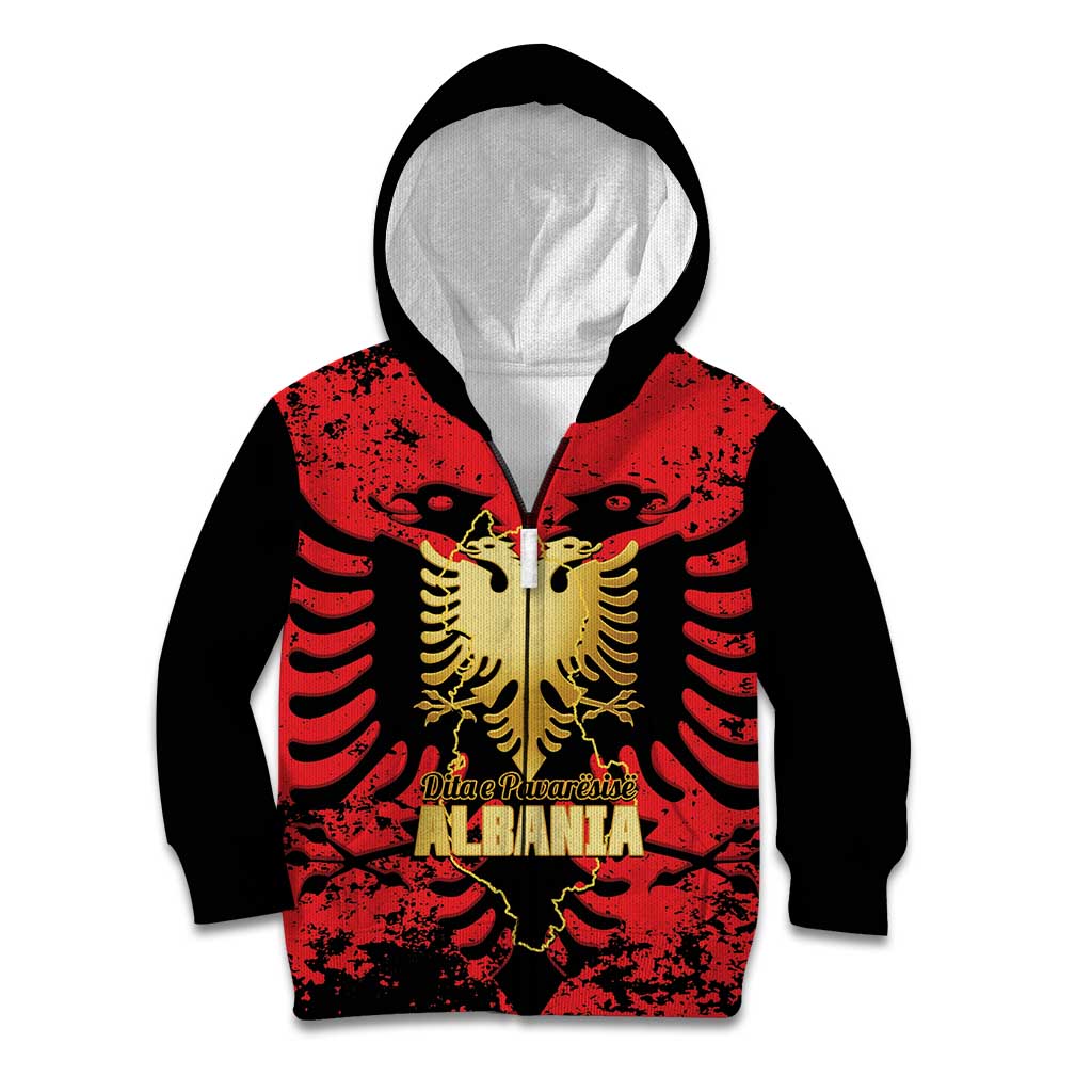 Albania Independence Day Kid Hoodie Dita e Pavaresise Map Grunge Style - Wonder Print Shop