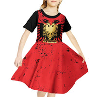 Albania Independence Day Kid Short Sleeve Dress Dita e Pavaresise Map Grunge Style - Wonder Print Shop