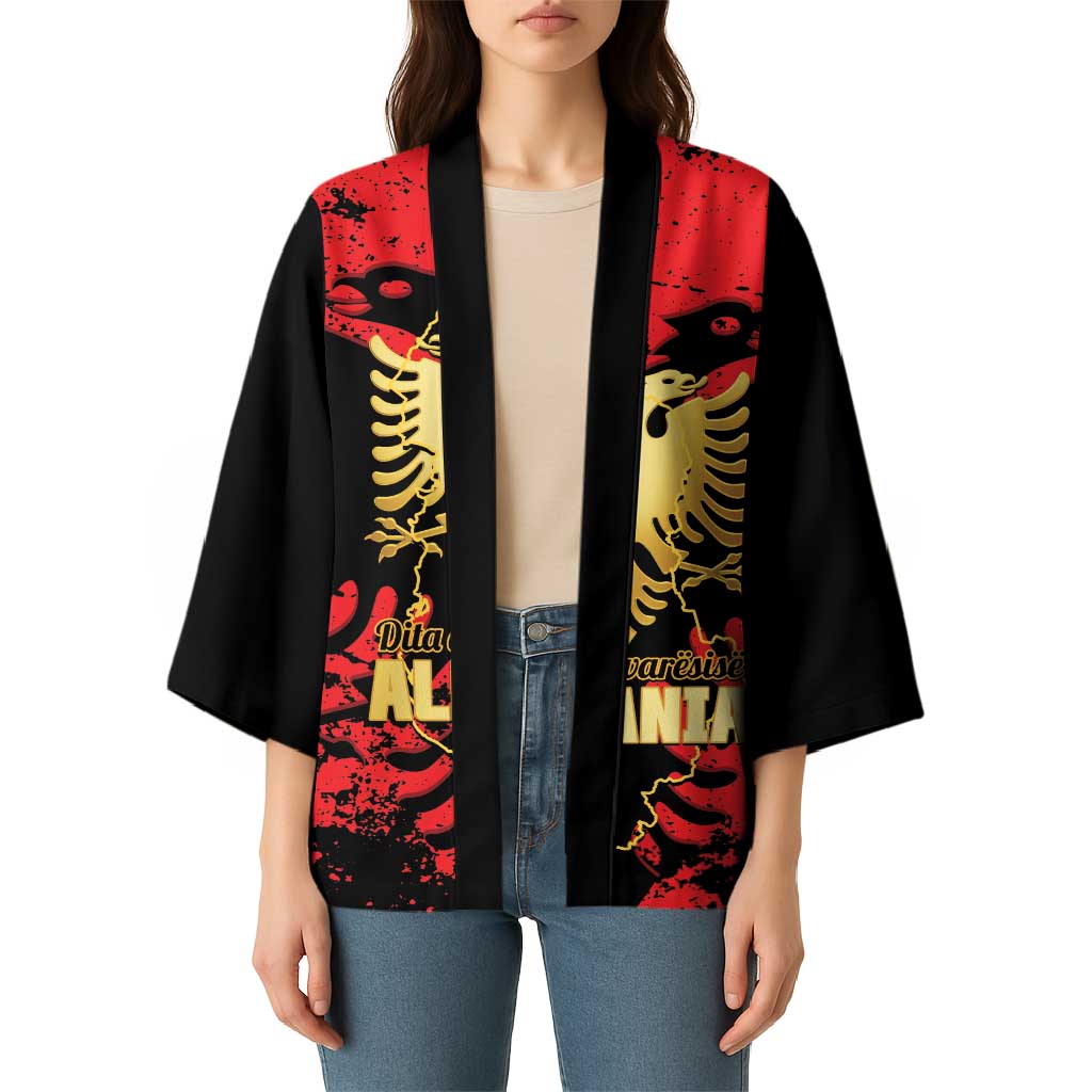 Albania Independence Day Kimono Dita e Pavaresise Map Grunge Style - Wonder Print Shop