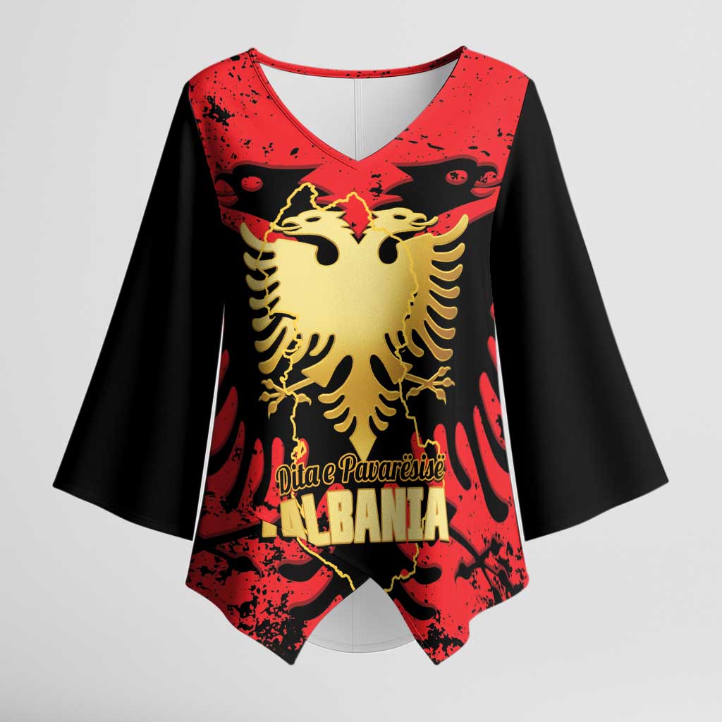 Albania Independence Day Kimono Sleeve Blouse Dita e Pavaresise Map Grunge Style - Wonder Print Shop
