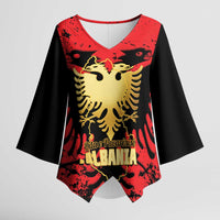 Albania Independence Day Kimono Sleeve Blouse Dita e Pavaresise Map Grunge Style - Wonder Print Shop