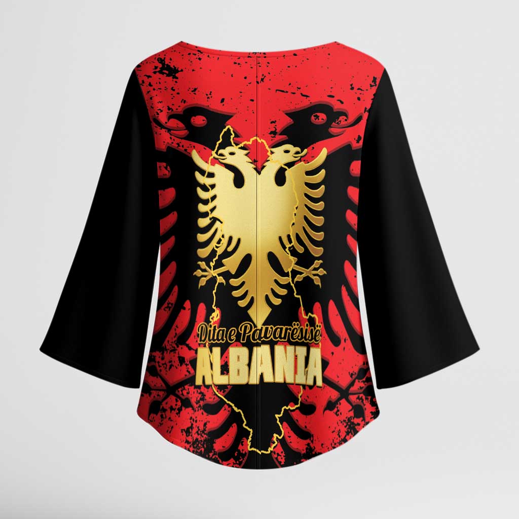 Albania Independence Day Kimono Sleeve Blouse Dita e Pavaresise Map Grunge Style - Wonder Print Shop