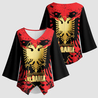 Albania Independence Day Kimono Sleeve Blouse Dita e Pavaresise Map Grunge Style - Wonder Print Shop