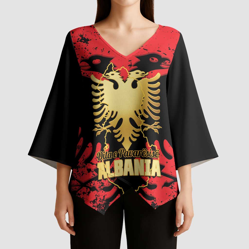 Albania Independence Day Kimono Sleeve Blouse Dita e Pavaresise Map Grunge Style - Wonder Print Shop