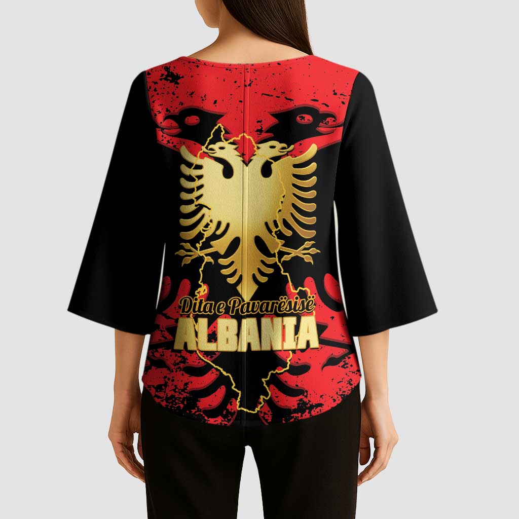 Albania Independence Day Kimono Sleeve Blouse Dita e Pavaresise Map Grunge Style - Wonder Print Shop