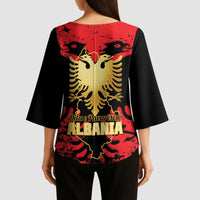 Albania Independence Day Kimono Sleeve Blouse Dita e Pavaresise Map Grunge Style - Wonder Print Shop