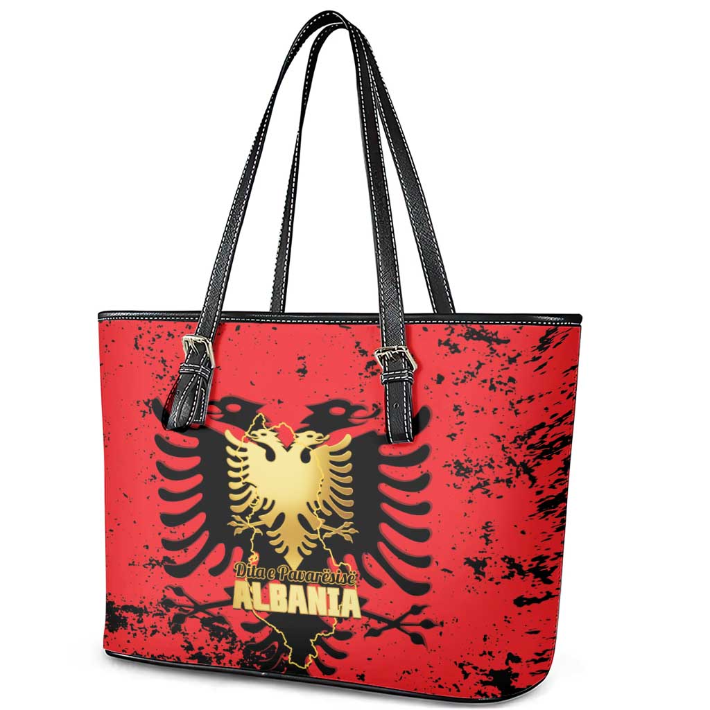 Albania Independence Day Leather Tote Bag Dita e Pavaresise Map Grunge Style - Wonder Print Shop