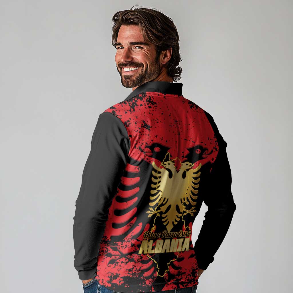 Albania Independence Day Long Sleeve Polo Shirt Dita e Pavaresise Map Grunge Style - Wonder Print Shop