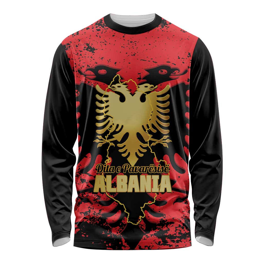 Albania Independence Day Long Sleeve Shirt Dita e Pavaresise Map Grunge Style - Wonder Print Shop
