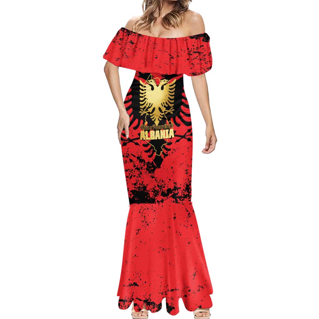 Albania Independence Day Mermaid Dress Dita e Pavaresise Map Grunge Style - Wonder Print Shop