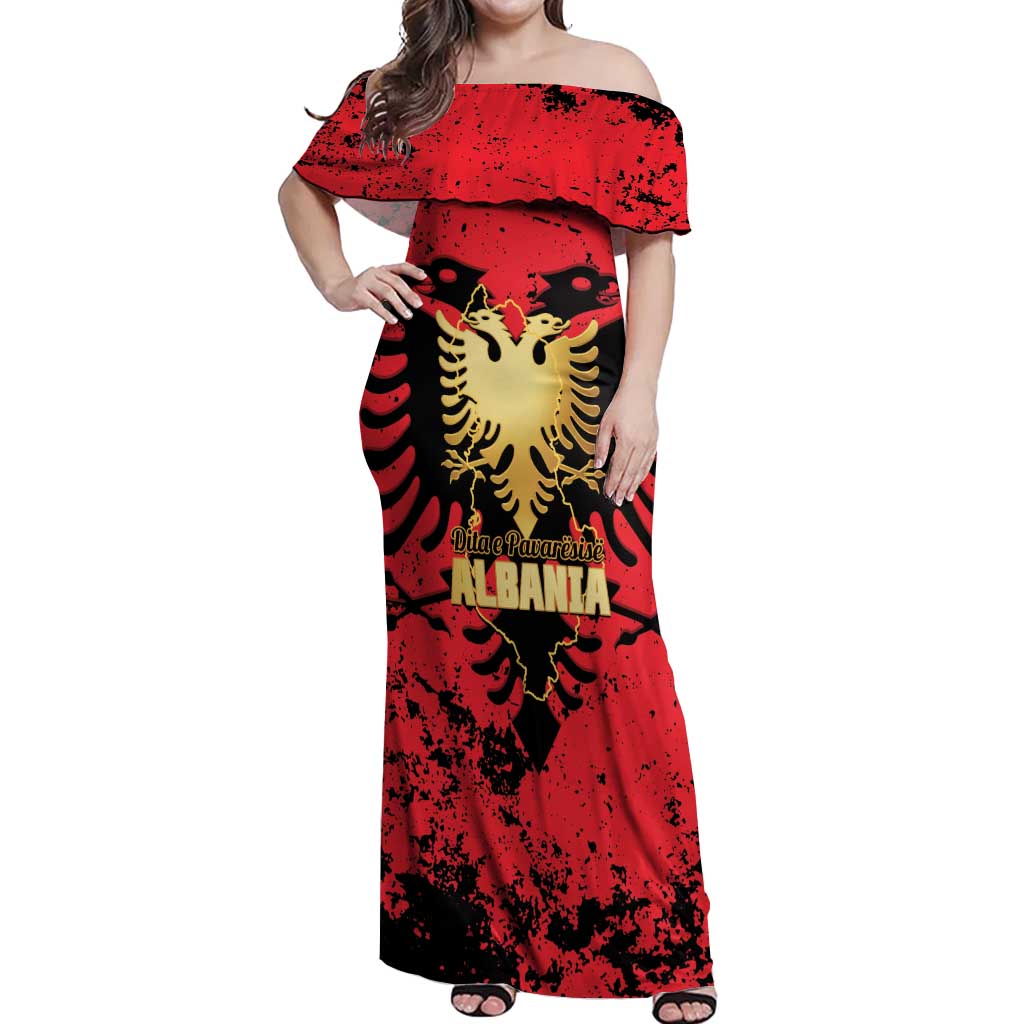 Albania Independence Day Off Shoulder Maxi Dress Dita e Pavaresise Map Grunge Style - Wonder Print Shop