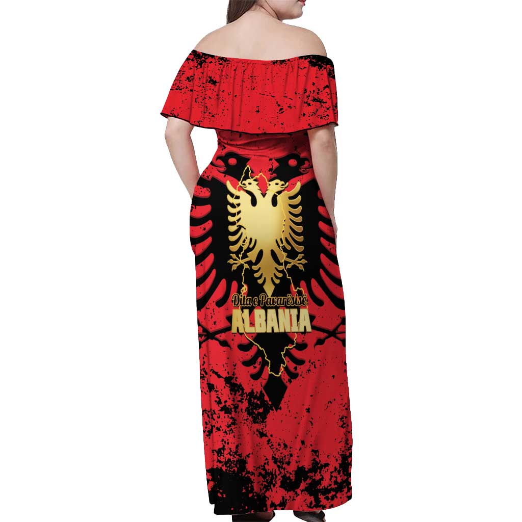 Albania Independence Day Off Shoulder Maxi Dress Dita e Pavaresise Map Grunge Style - Wonder Print Shop