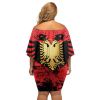 Albania Independence Day Off Shoulder Short Dress Dita e Pavaresise Map Grunge Style - Wonder Print Shop