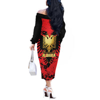 Albania Independence Day Off The Shoulder Long Sleeve Dress Dita e Pavaresise Map Grunge Style - Wonder Print Shop