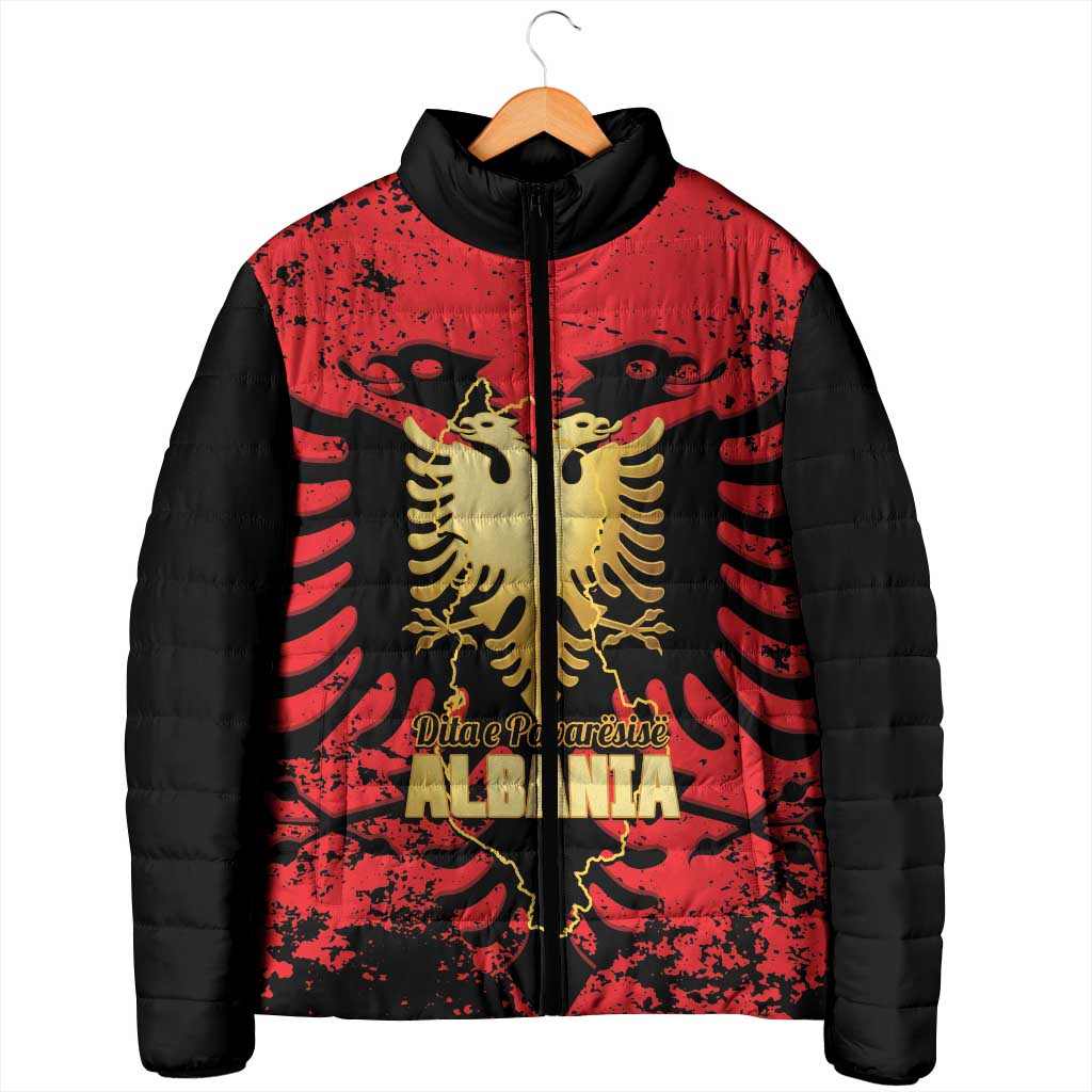Albania Independence Day Padded Jacket Dita e Pavaresise Map Grunge Style - Wonder Print Shop