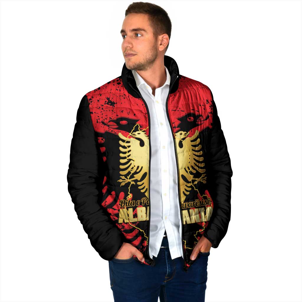 Albania Independence Day Padded Jacket Dita e Pavaresise Map Grunge Style - Wonder Print Shop