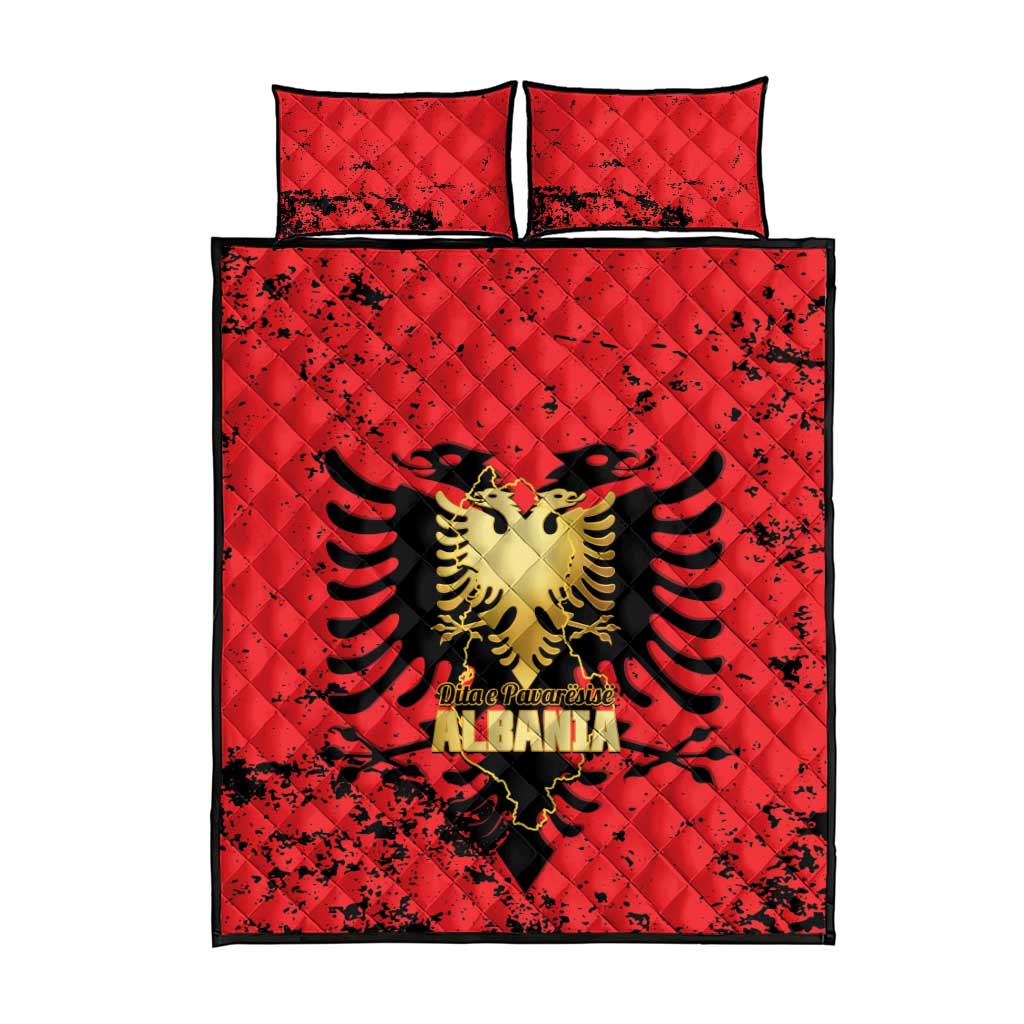 Albania Independence Day Quilt Bed Set Dita e Pavaresise Map Grunge Style - Wonder Print Shop