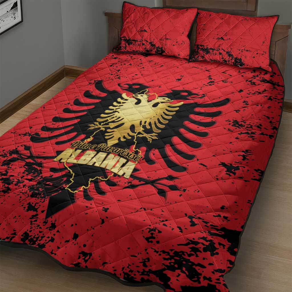 Albania Independence Day Quilt Bed Set Dita e Pavaresise Map Grunge Style - Wonder Print Shop