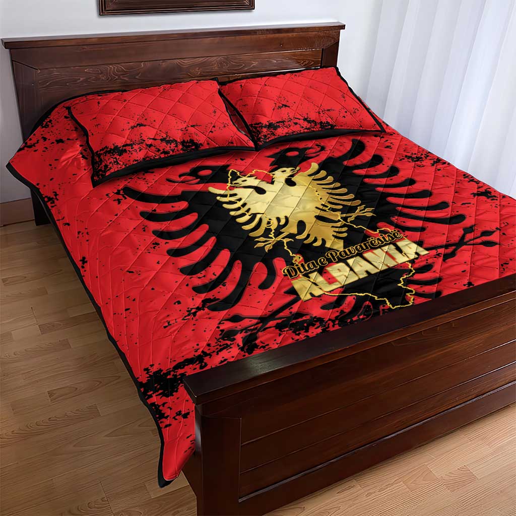 Albania Independence Day Quilt Bed Set Dita e Pavaresise Map Grunge Style - Wonder Print Shop