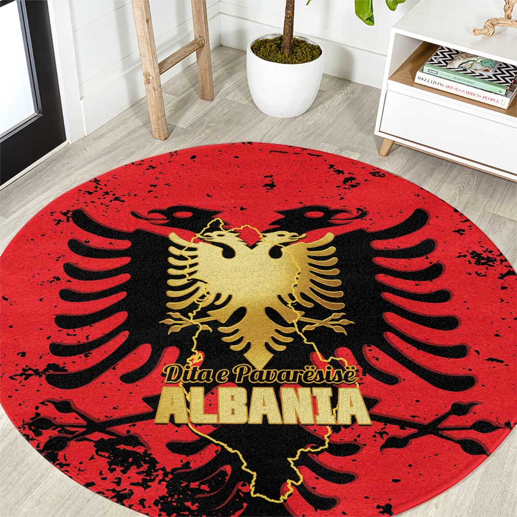 Albania Independence Day Round Carpet Dita e Pavaresise Map Grunge Style - Wonder Print Shop