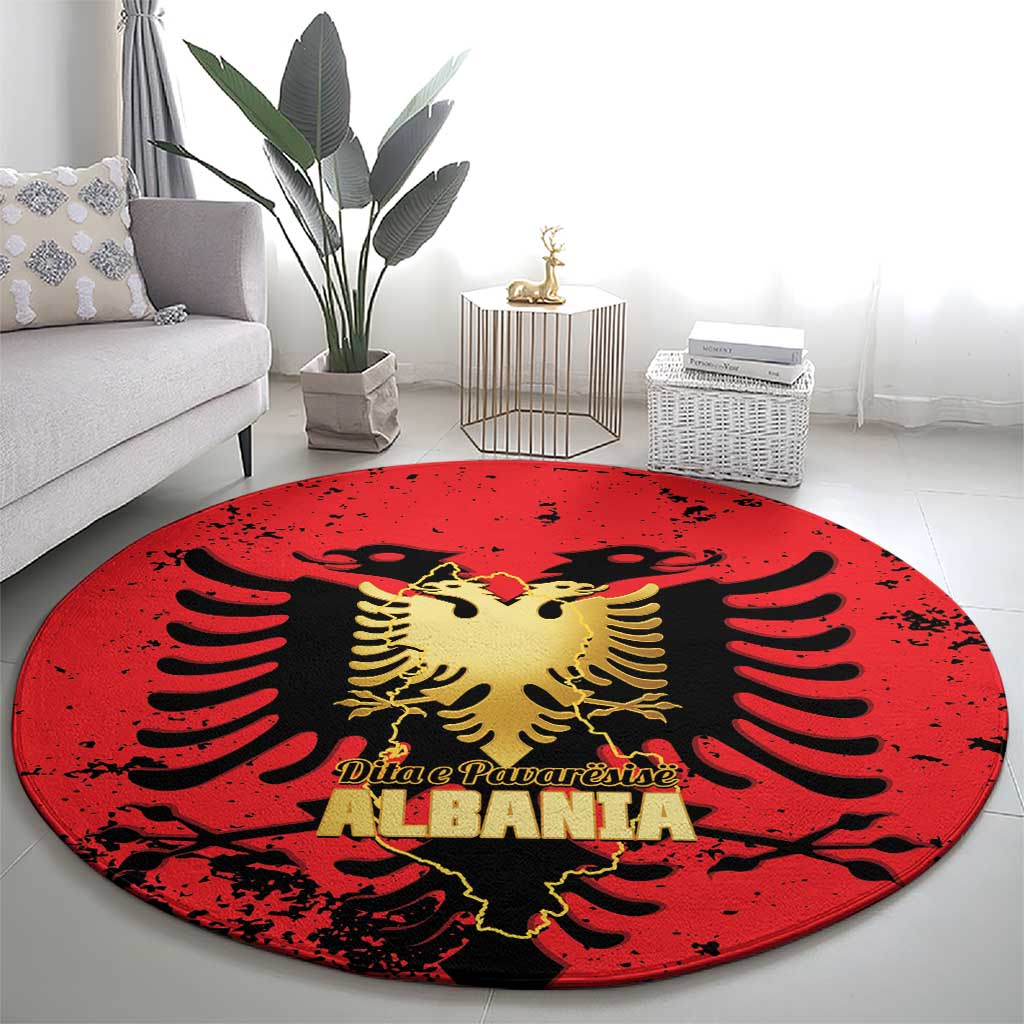 Albania Independence Day Round Carpet Dita e Pavaresise Map Grunge Style - Wonder Print Shop