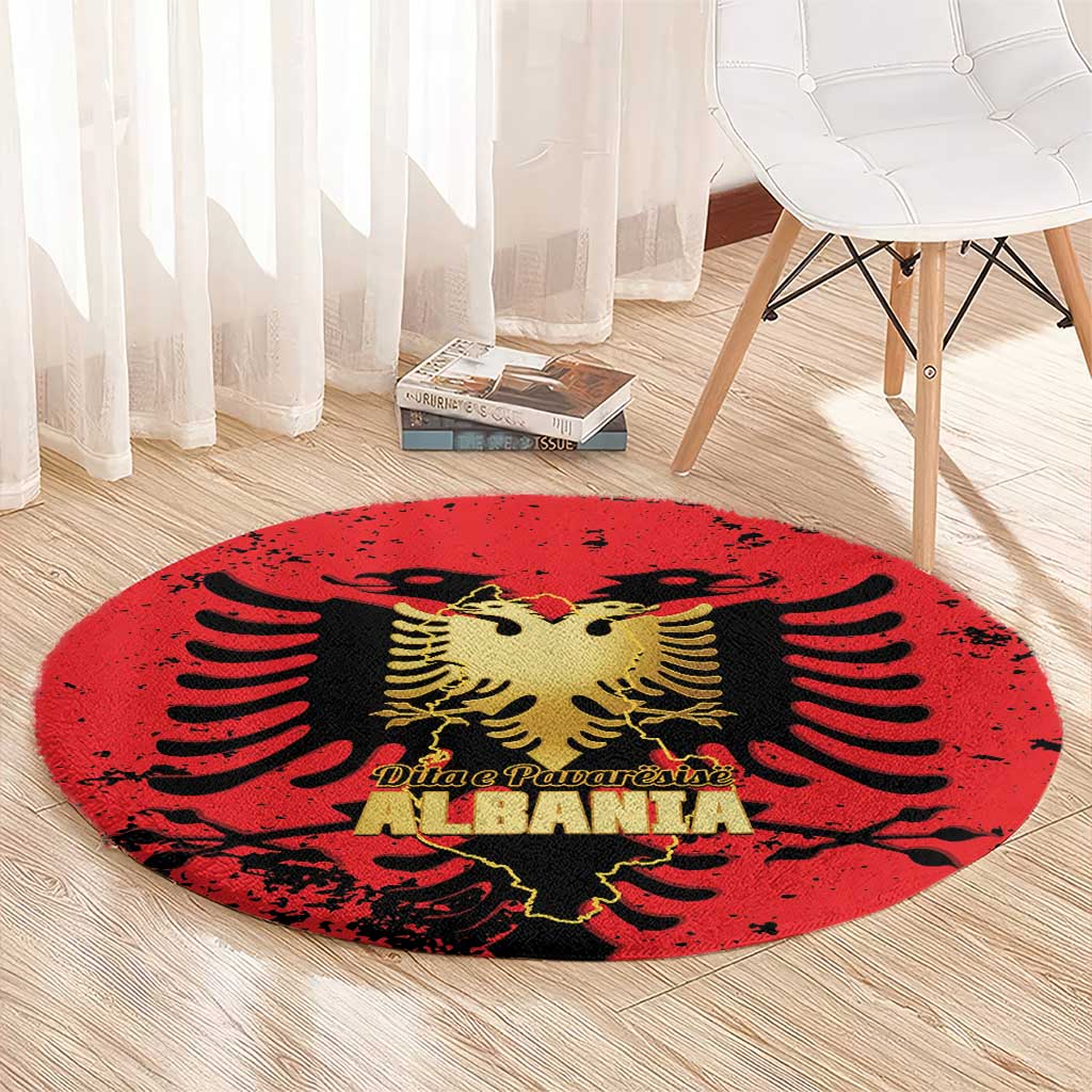 Albania Independence Day Round Carpet Dita e Pavaresise Map Grunge Style - Wonder Print Shop