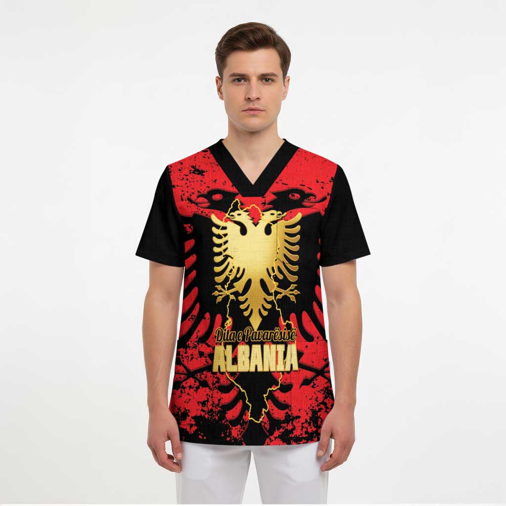 Albania Independence Day Scrub Top Dita e Pavaresise Map Grunge Style - Wonder Print Shop