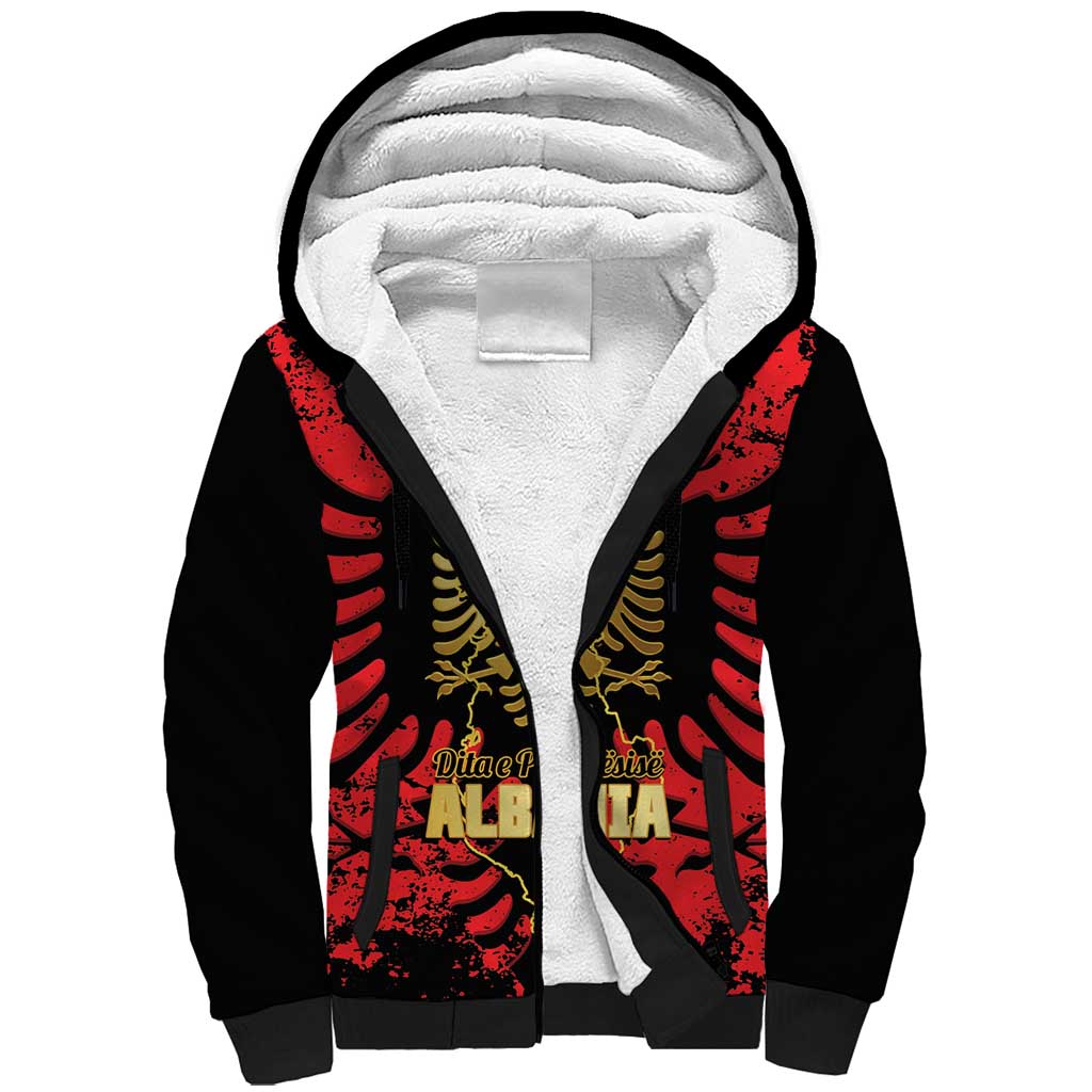 Albania Independence Day Sherpa Hoodie Dita e Pavaresise Map Grunge Style - Wonder Print Shop