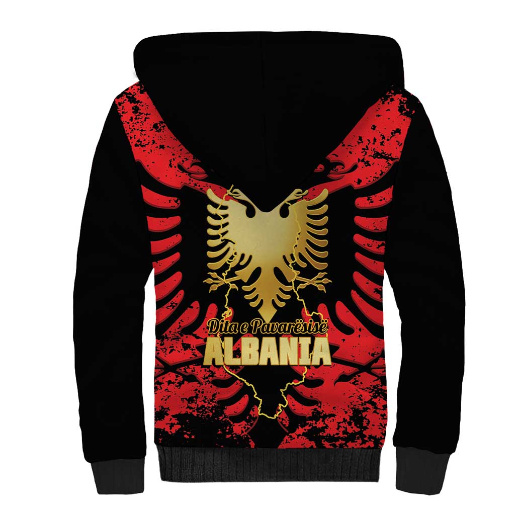 Albania Independence Day Sherpa Hoodie Dita e Pavaresise Map Grunge Style - Wonder Print Shop