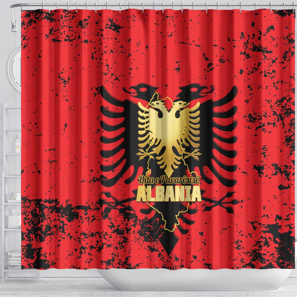 Albania Independence Day Shower Curtain Dita e Pavaresise Map Grunge Style - Wonder Print Shop