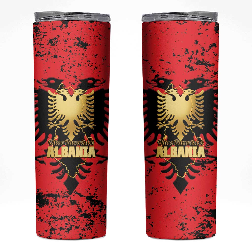 Albania Independence Day Skinny Tumbler Dita e Pavaresise Map Grunge Style - Wonder Print Shop