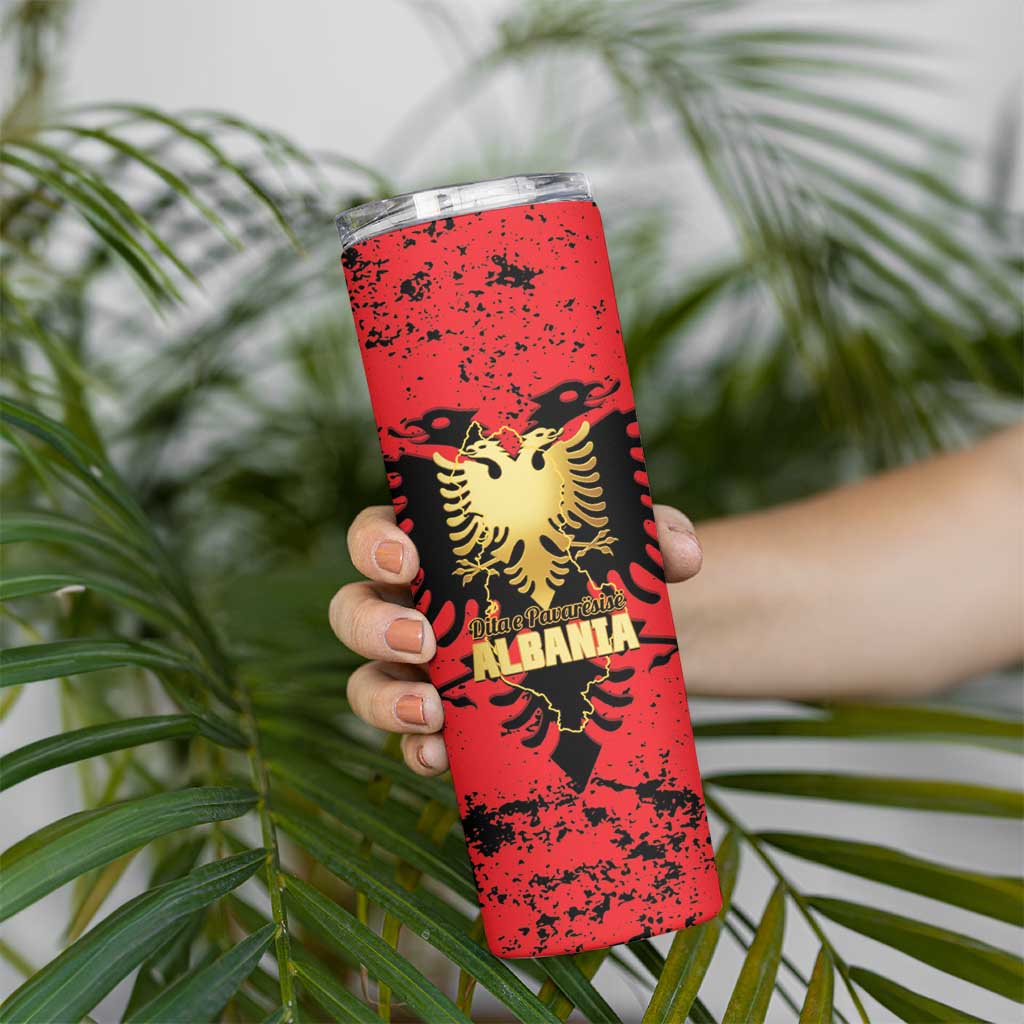 Albania Independence Day Skinny Tumbler Dita e Pavaresise Map Grunge Style - Wonder Print Shop
