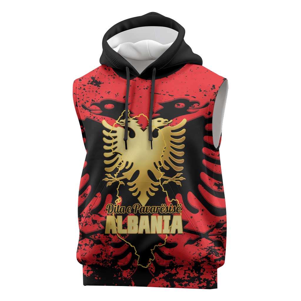 Albania Independence Day Sleeveless Hoodie Dita e Pavaresise Map Grunge Style - Wonder Print Shop