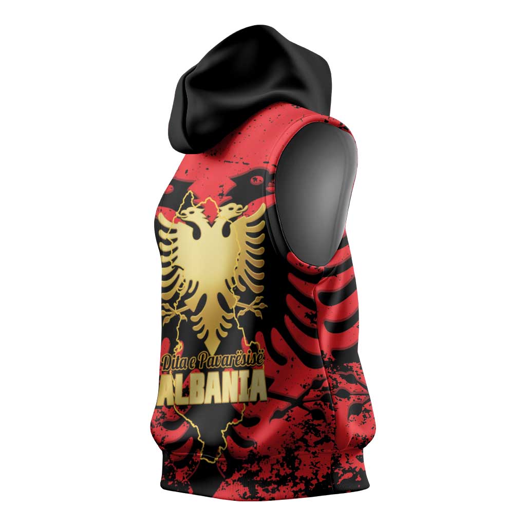 Albania Independence Day Sleeveless Hoodie Dita e Pavaresise Map Grunge Style - Wonder Print Shop