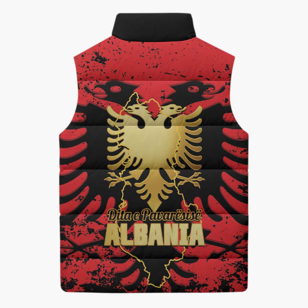 Albania Independence Day Sleeveless Puffer Jacket Dita e Pavaresise Map Grunge Style - Wonder Print Shop