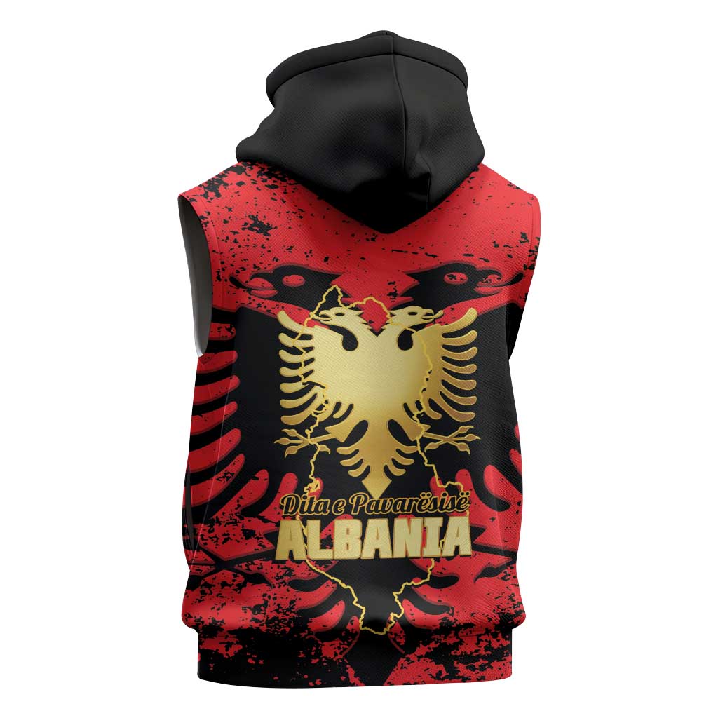 Albania Independence Day Sleeveless Zip Hoodie Dita e Pavaresise Map Grunge Style - Wonder Print Shop
