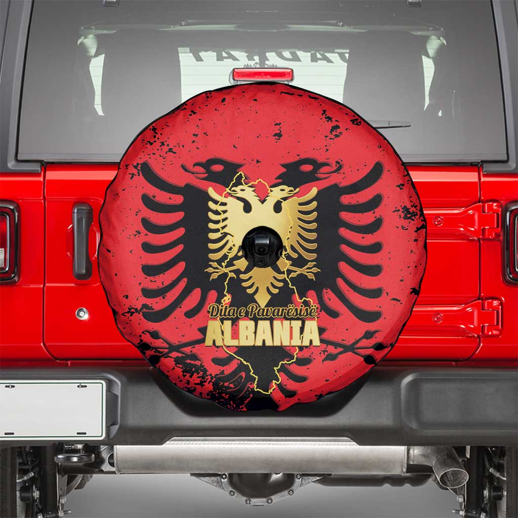 Albania Independence Day Spare Tire Cover Dita e Pavaresise Map Grunge Style - Wonder Print Shop