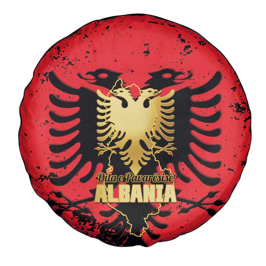 Albania Independence Day Spare Tire Cover Dita e Pavaresise Map Grunge Style - Wonder Print Shop