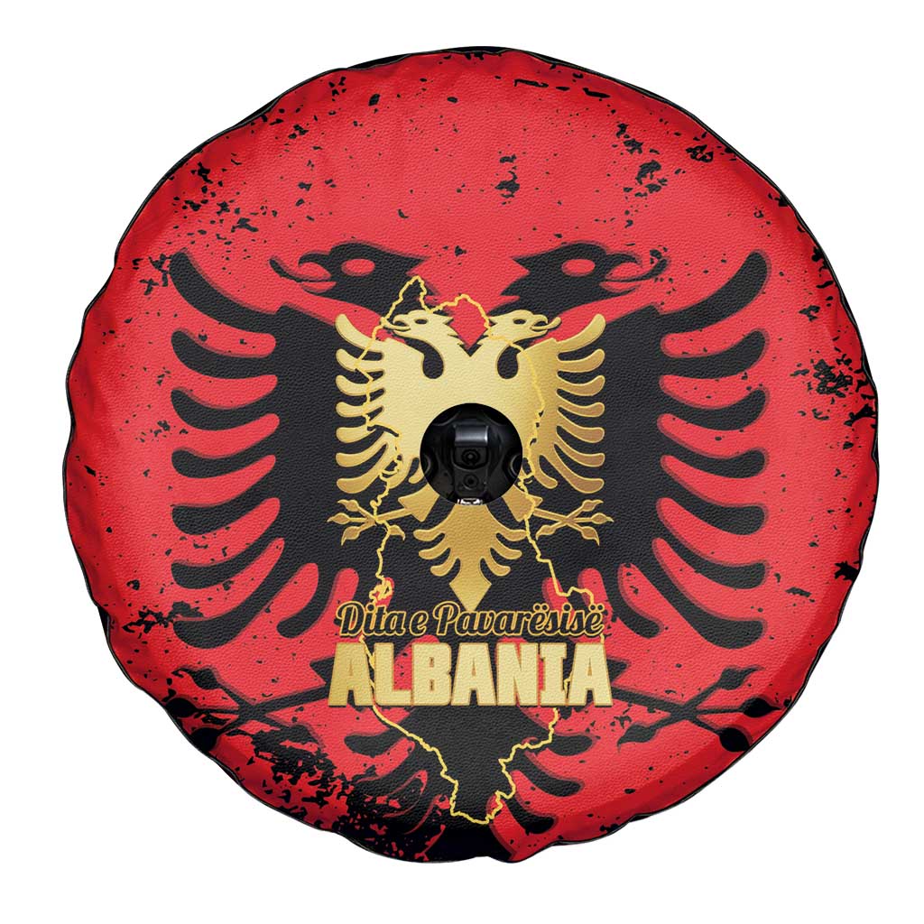 Albania Independence Day Spare Tire Cover Dita e Pavaresise Map Grunge Style - Wonder Print Shop
