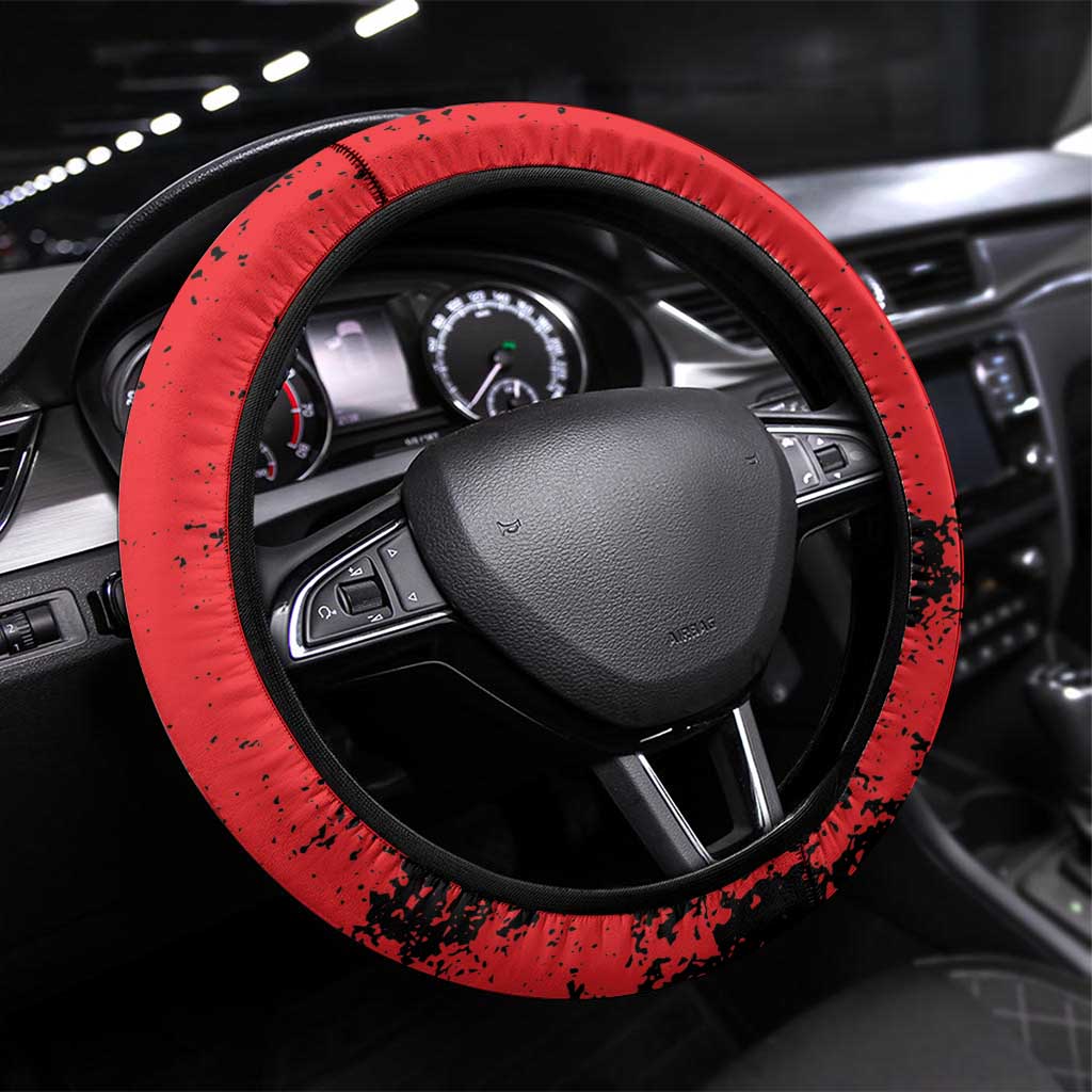 Albania Independence Day Steering Wheel Cover Dita e Pavaresise Map Grunge Style - Wonder Print Shop