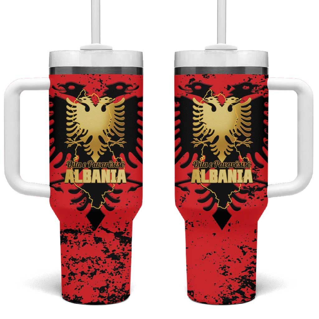 Albania Independence Day Tumbler With Handle Dita e Pavaresise Map Grunge Style - Wonder Print Shop