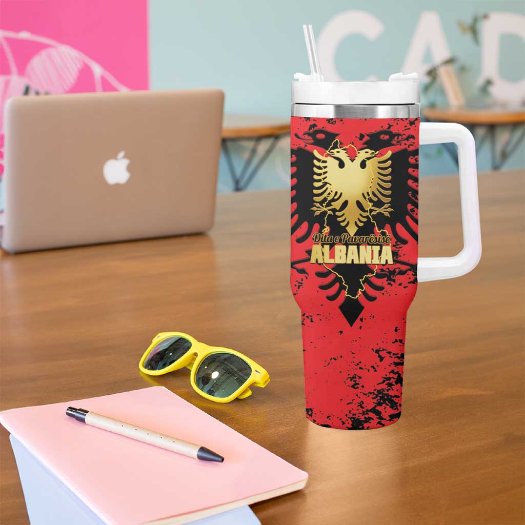Albania Independence Day Tumbler With Handle Dita e Pavaresise Map Grunge Style - Wonder Print Shop
