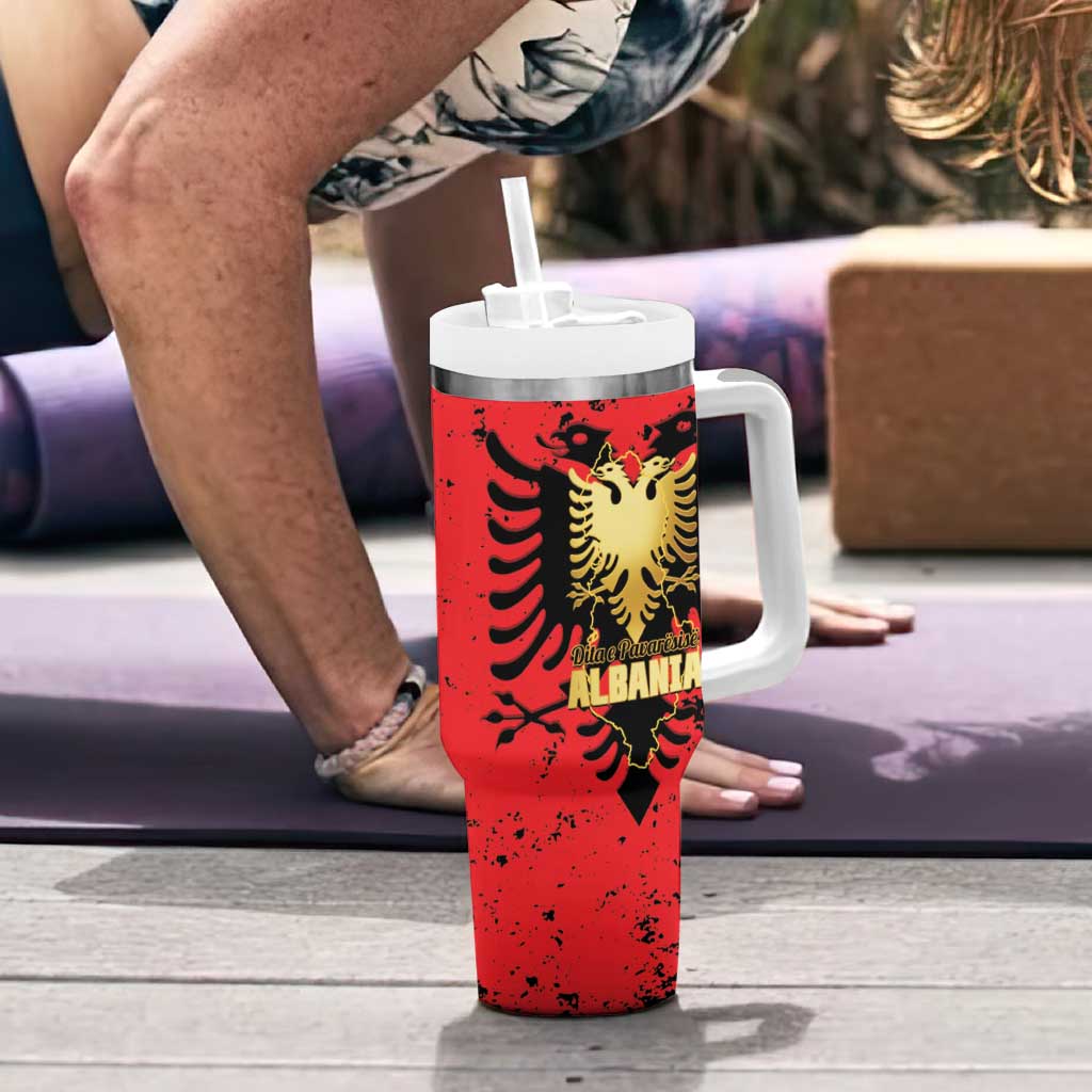 Albania Independence Day Tumbler With Handle Dita e Pavaresise Map Grunge Style - Wonder Print Shop